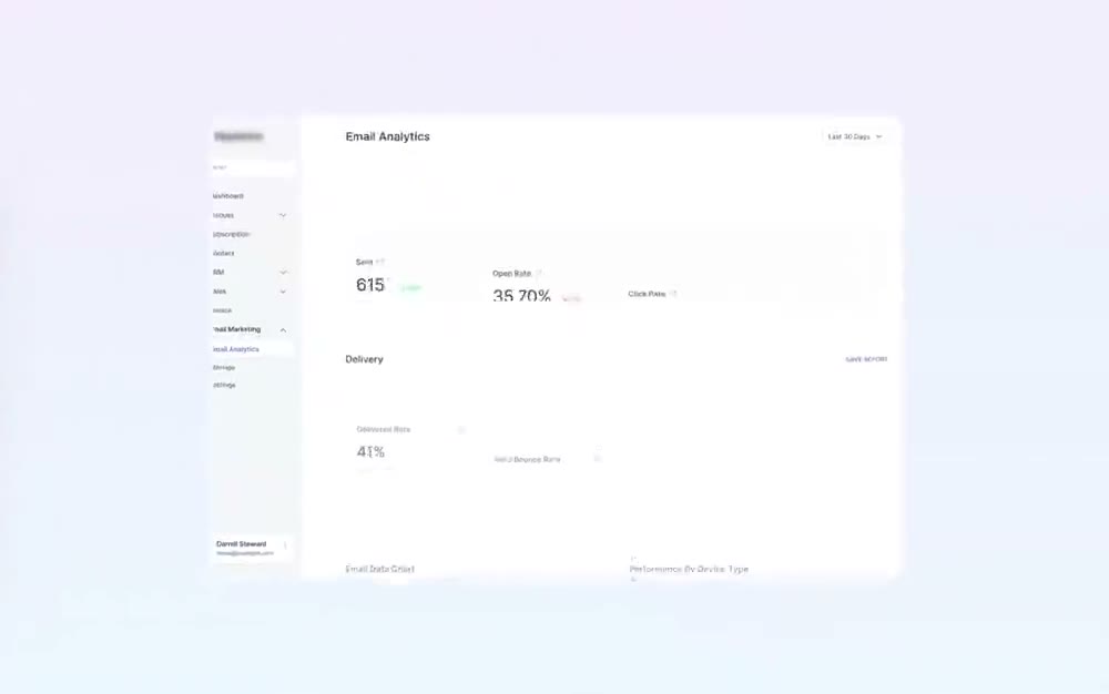Screenshot eines Web-App-Dashboards mit E-Mail-Marketing-Analysen