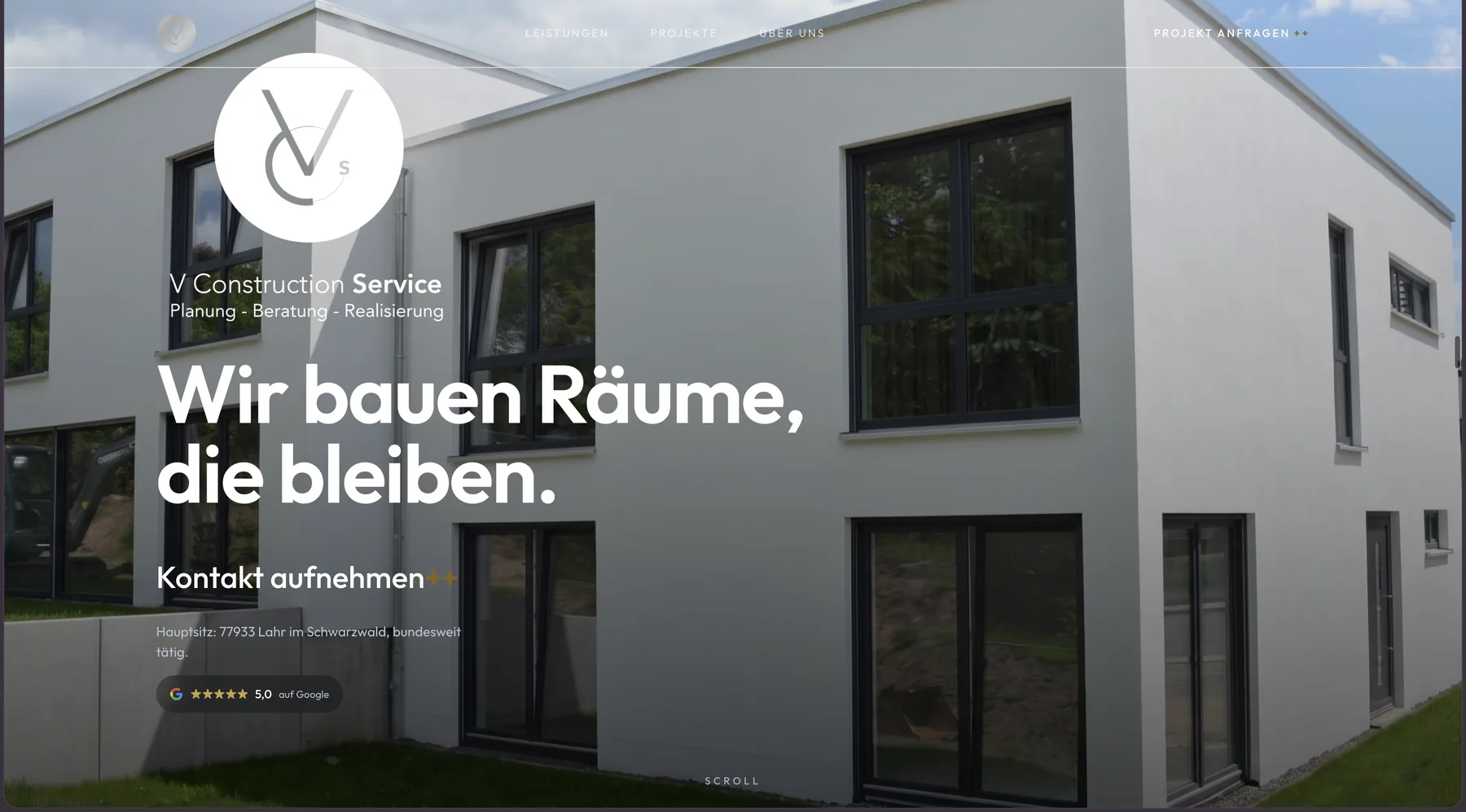 V Construction — Website für ein Bauunternehmen