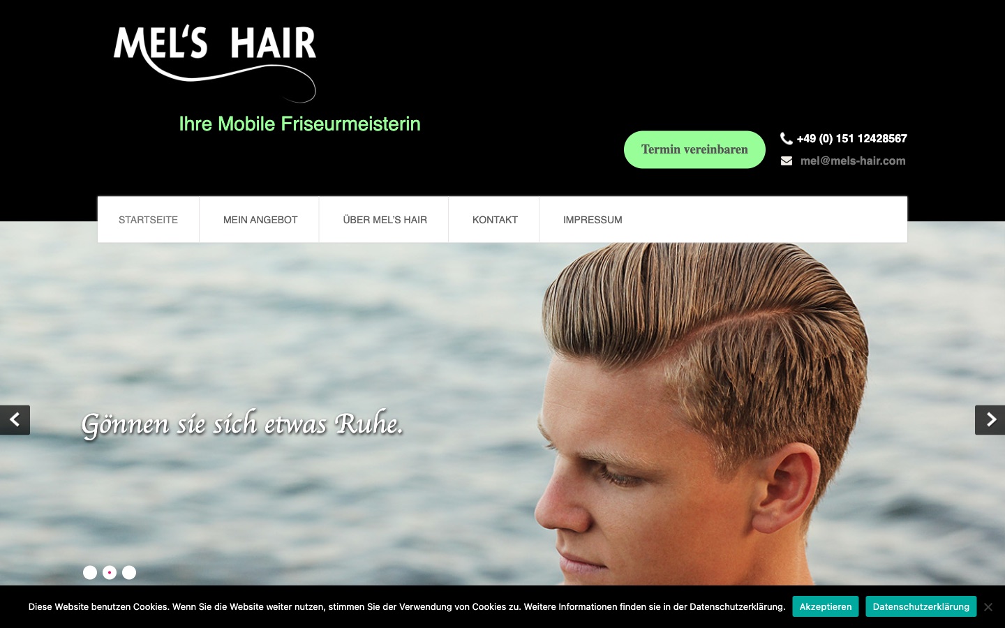 Vorher — die alte Website von Mel's Hair